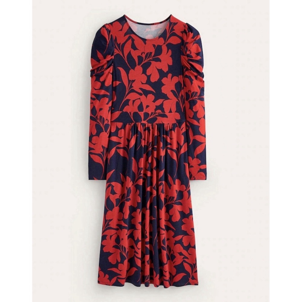 Boden Navy and Red Floral Midi Dress